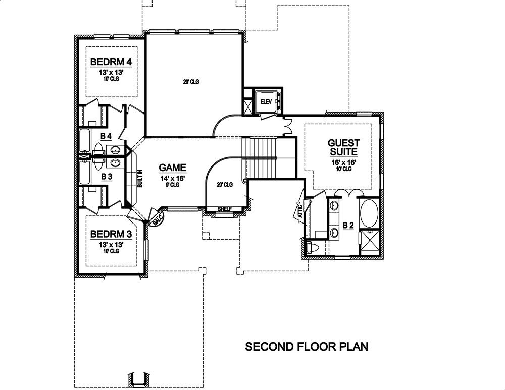 Floor Plan Second Story of Georgian Plan #195-1111
