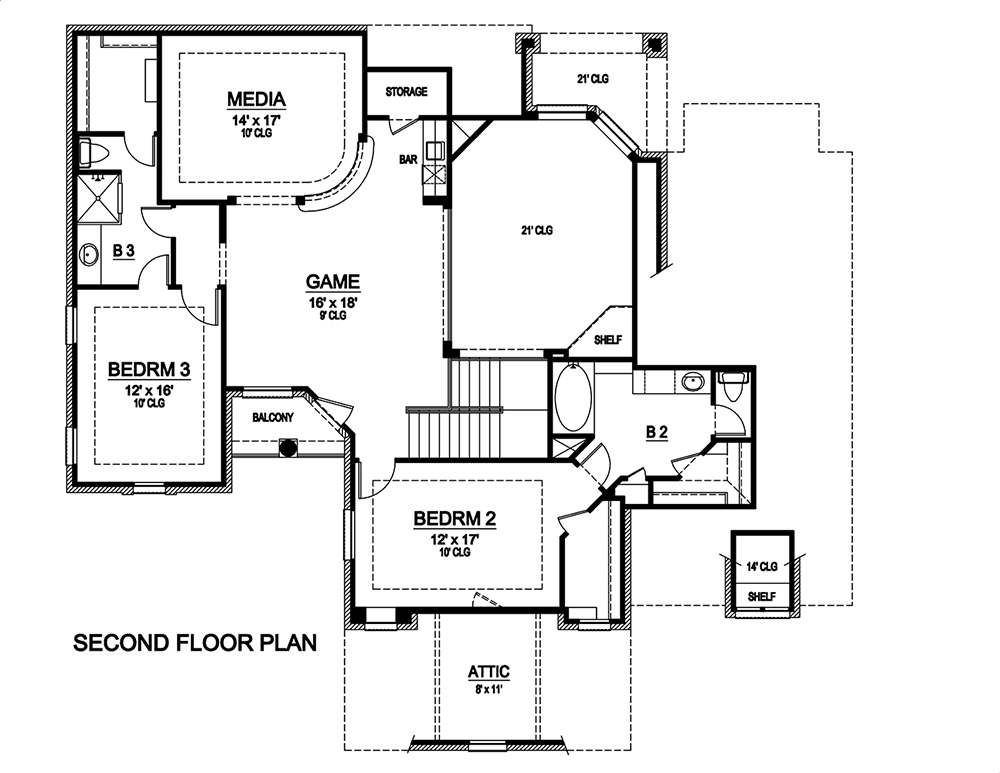 Floor Plan Second Story of Georgian Plan #195-1112