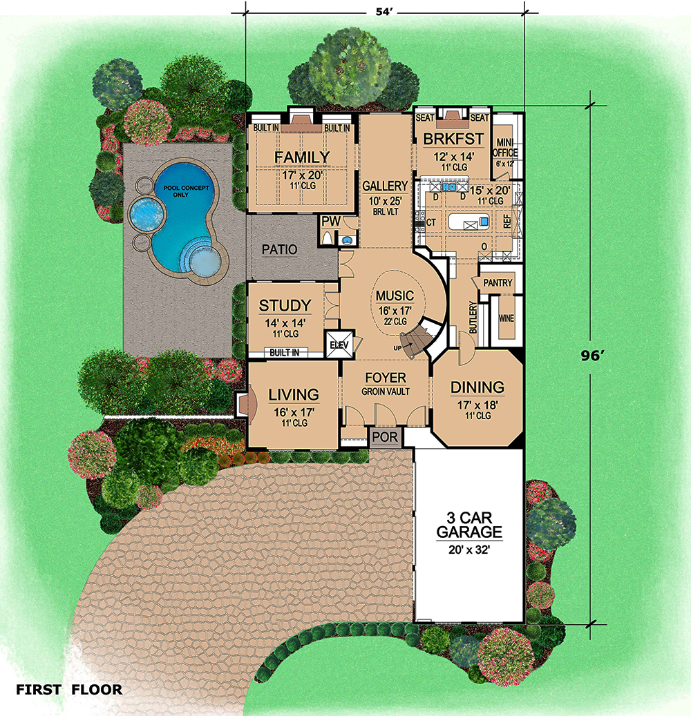 Floor Plan First Story of Georgian Plan #195-1113