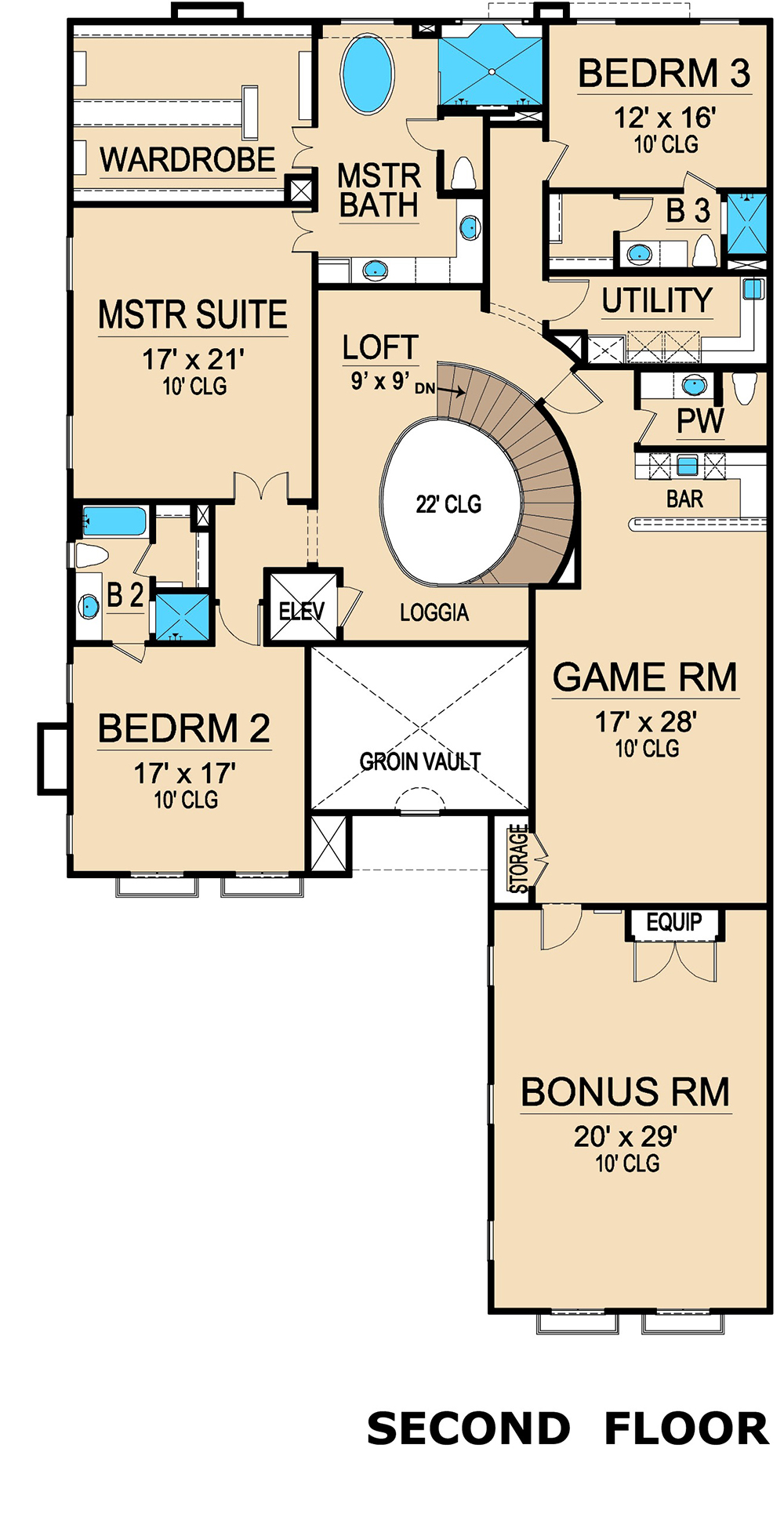 Floor Plan Second Story of Georgian Plan #195-1113