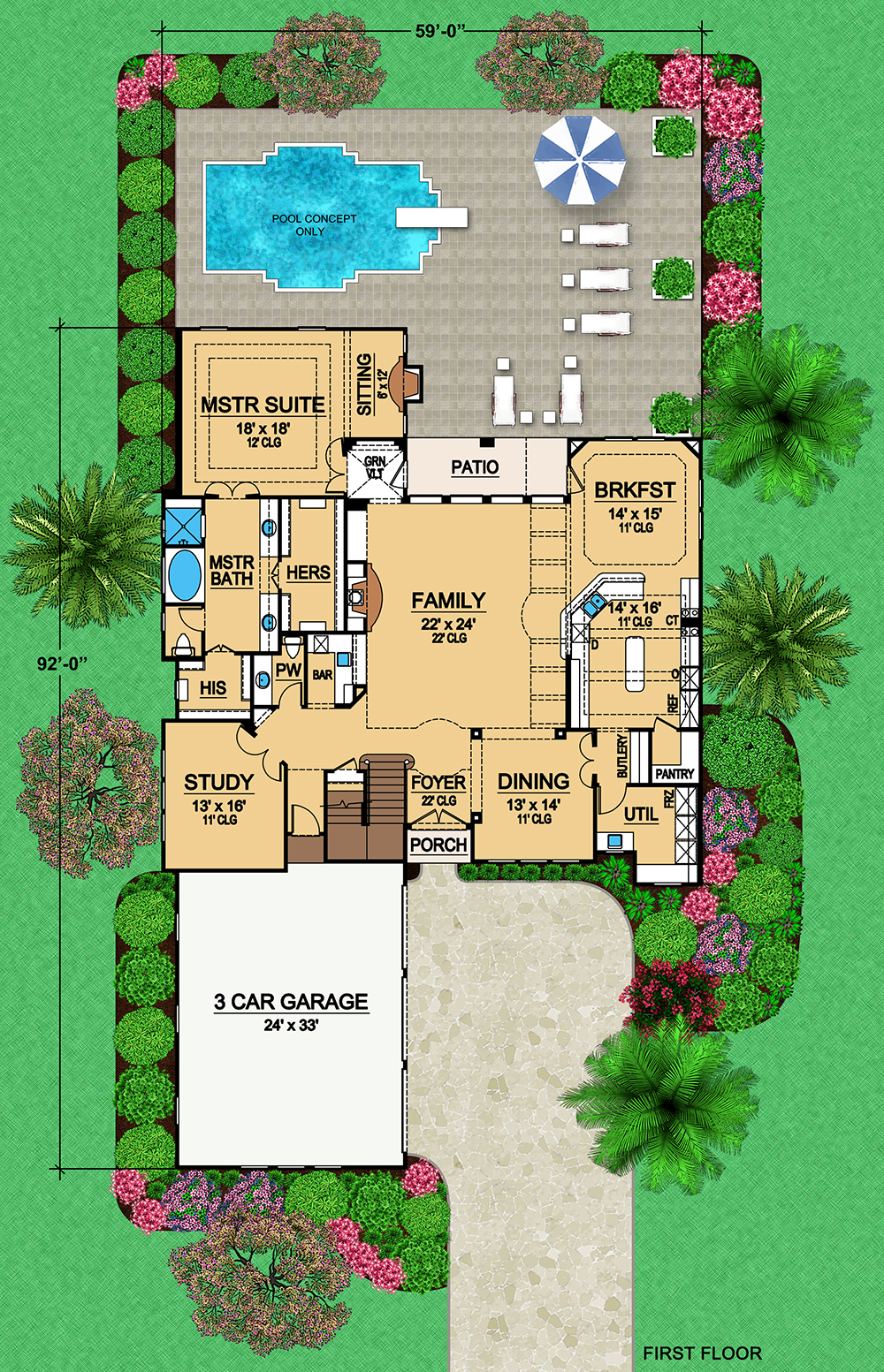Floor Plan First Story of Georgian Plan #195-1114