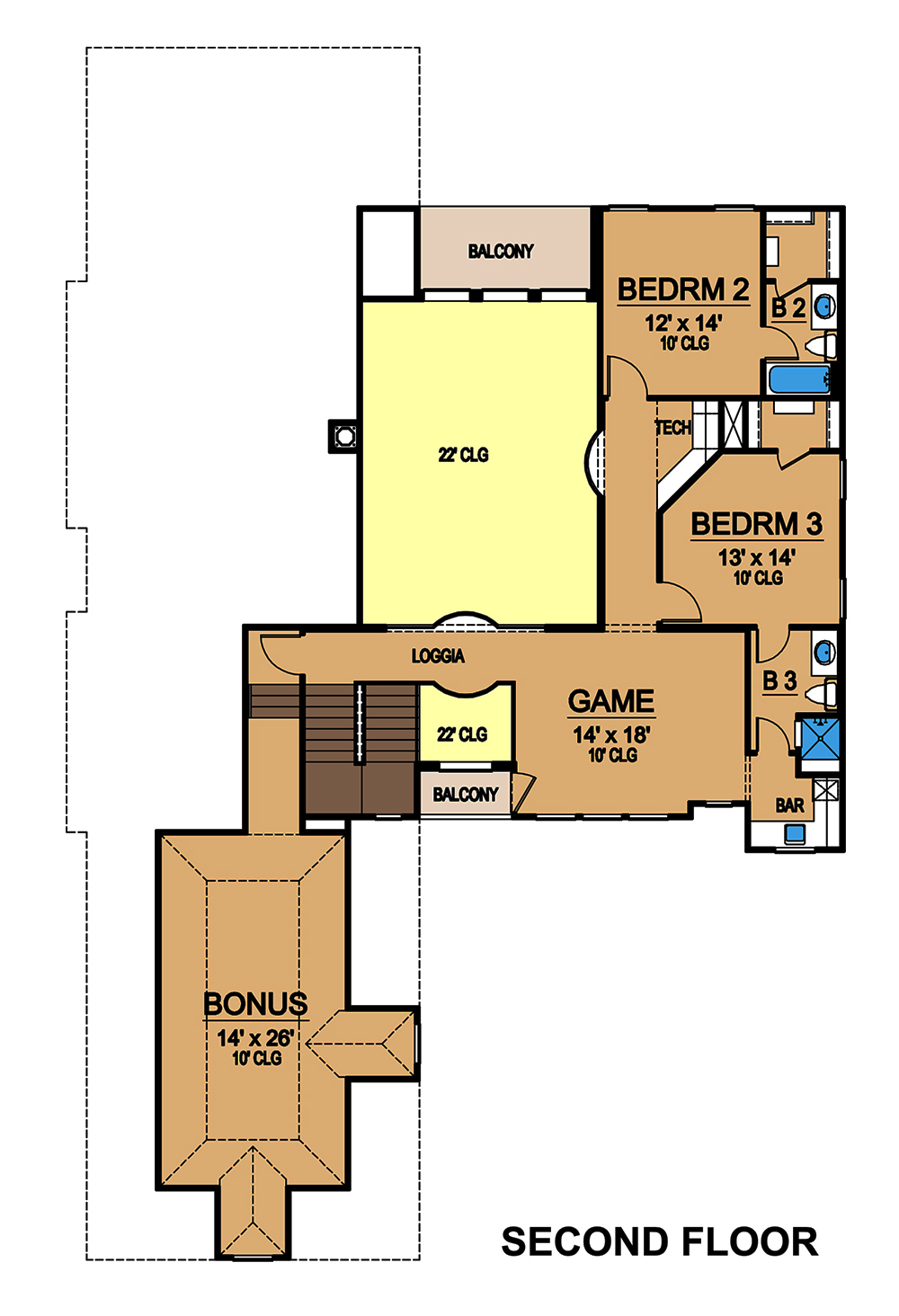 Floor Plan Second Story of Georgian Plan #195-1114