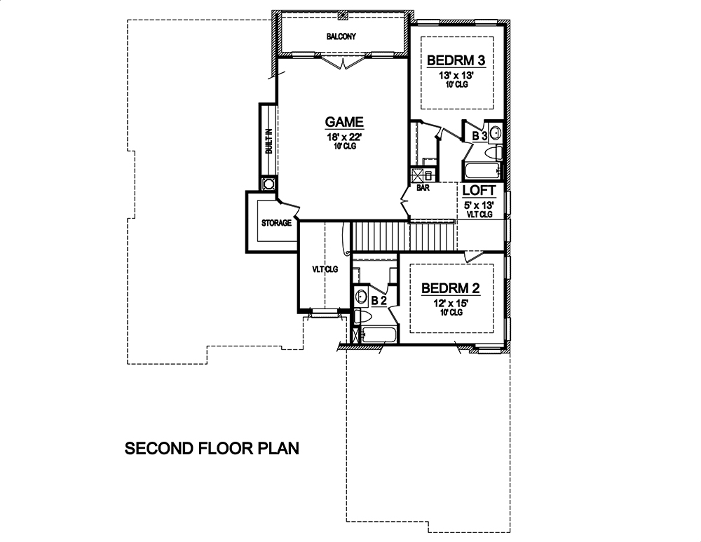 Floor Plan Second Story of Craftsman Plan #195-1115