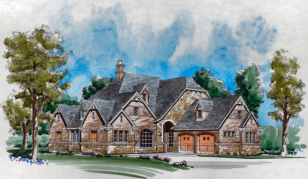 Front elevation of Craftsman home (ThePlanCollection: House Plan #195-1115)