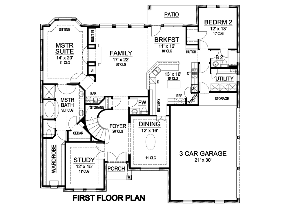 Floor Plan First Story of Tudor Plan #195-1116