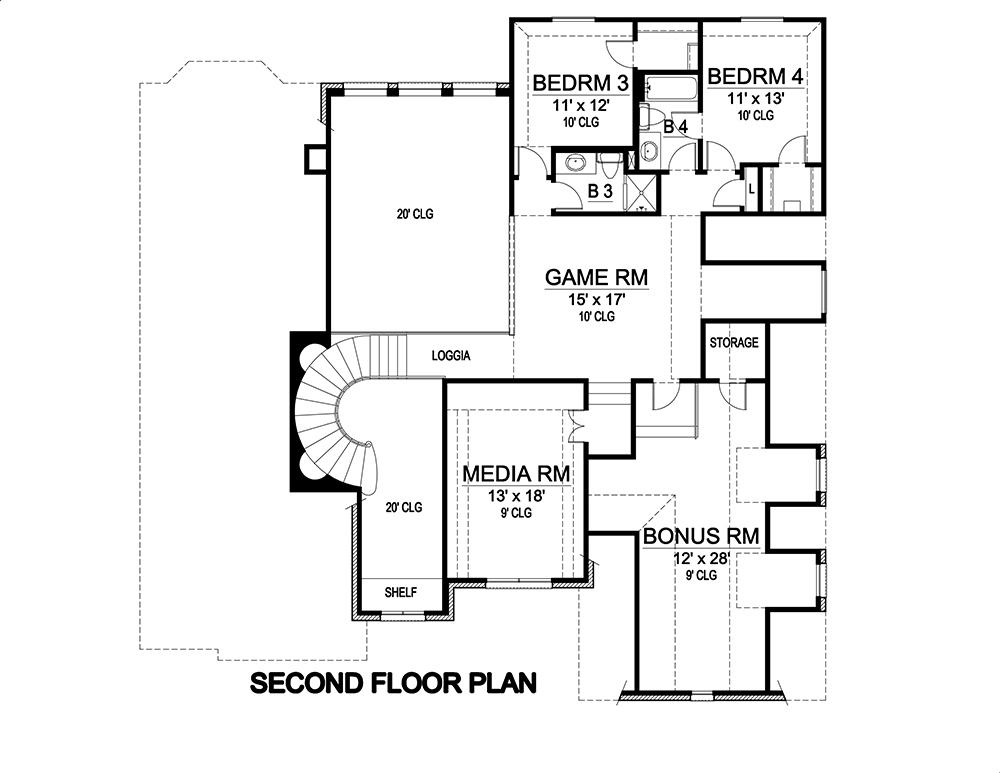 Floor Plan Second Story of Tudor Plan #195-1116