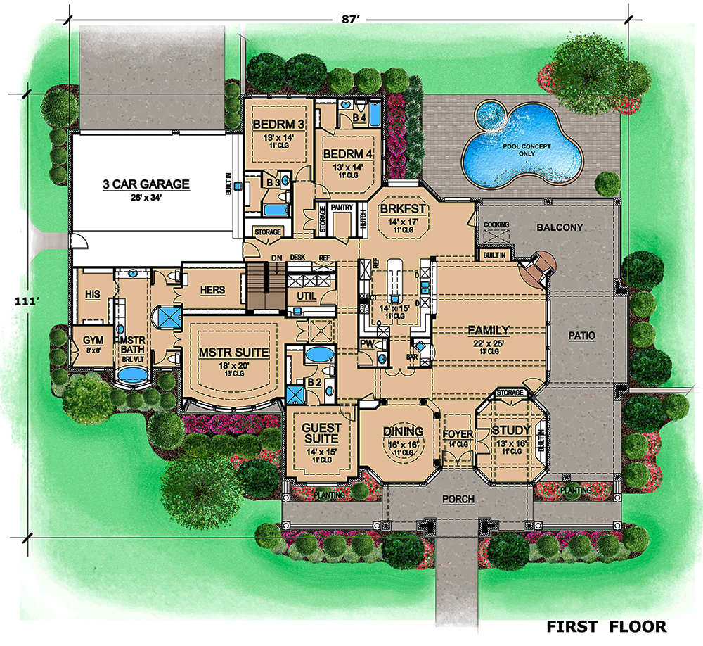 Floor Plan First Story of Mediterranean Plan #195-1117