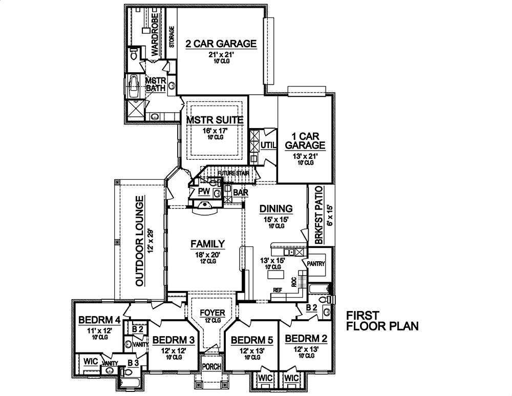 Floor Plan First Story of Craftsman Plan #195-1118