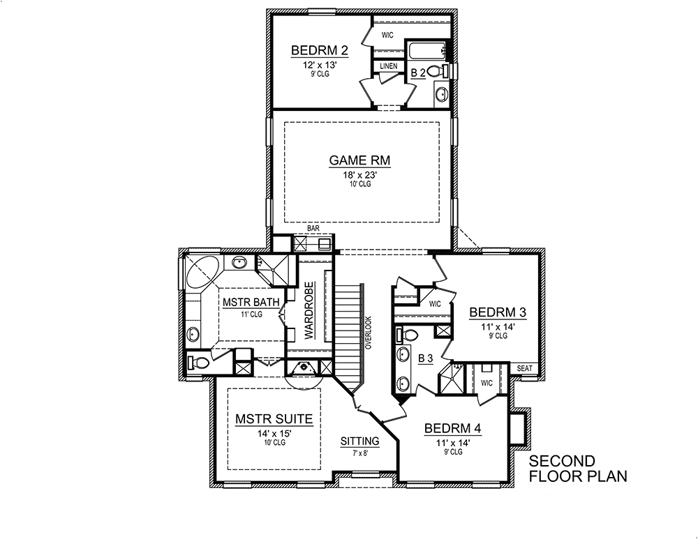 Floor Plan Second Story of Georgian Plan #195-1119