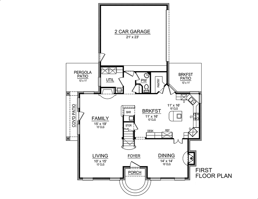Floor Plan First Story of Georgian Plan #195-1119