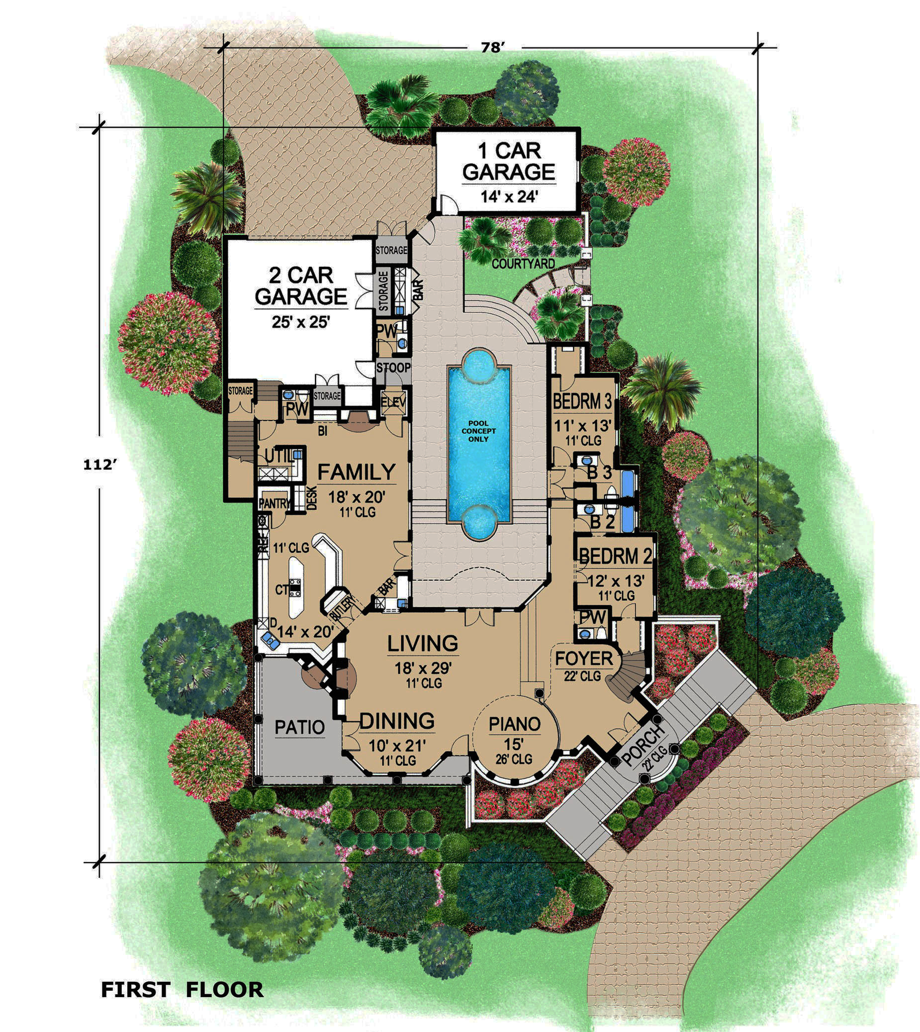 Floor Plan First Story of Mediterranean Plan #195-1120