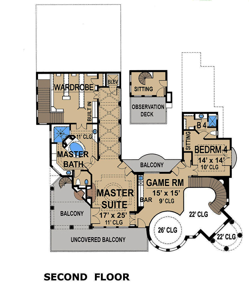 Floor Plan Second Story of Mediterranean Plan #195-1120
