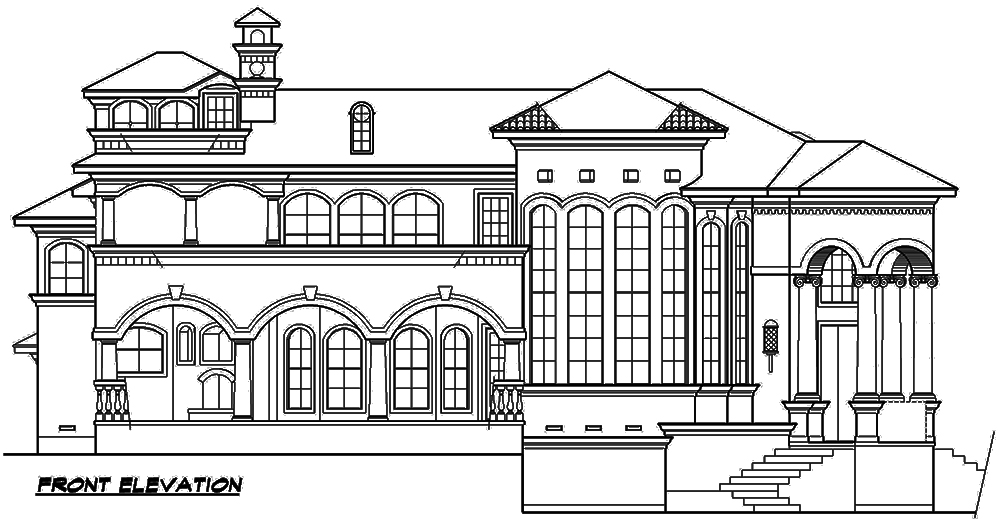 Home Plan Front Elevation of this 4-Bedroom,5413 Sq Ft Plan -195-1120