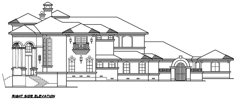 Home Plan Right Elevation of this 4-Bedroom,5413 Sq Ft Plan -195-1120