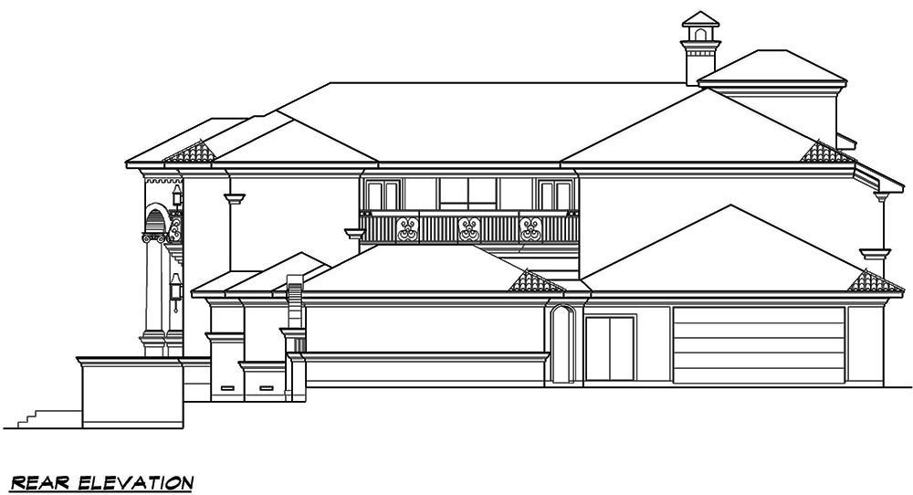 Home Plan Rear Elevation of this 4-Bedroom,5413 Sq Ft Plan -195-1120