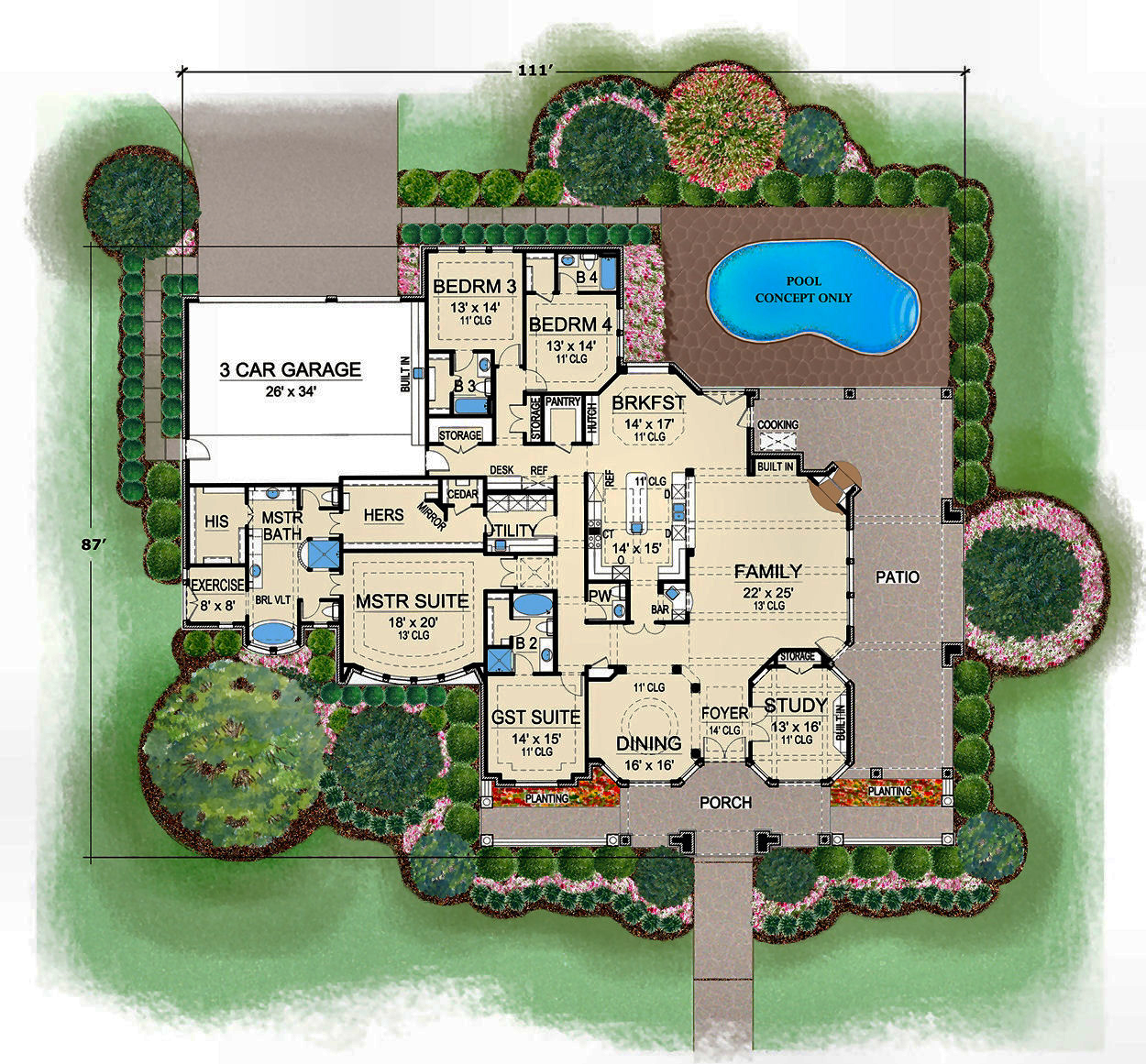 Floor Plan First Story of Mediterranean Plan #195-1121