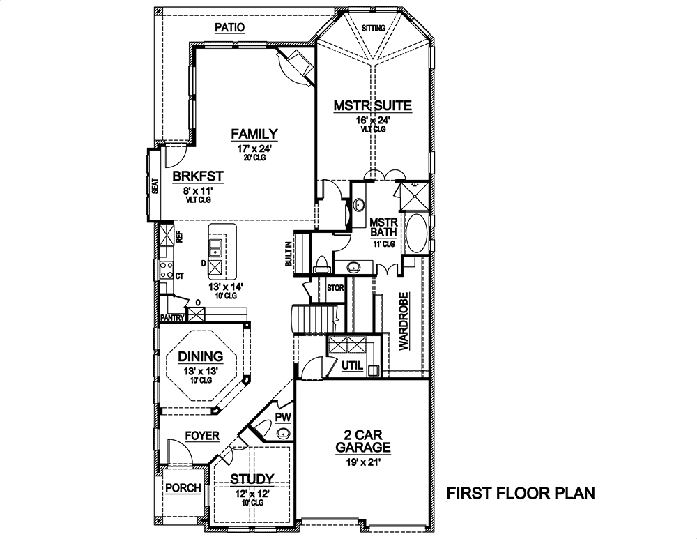 Floor Plan First Story of Tudor Plan #195-1122