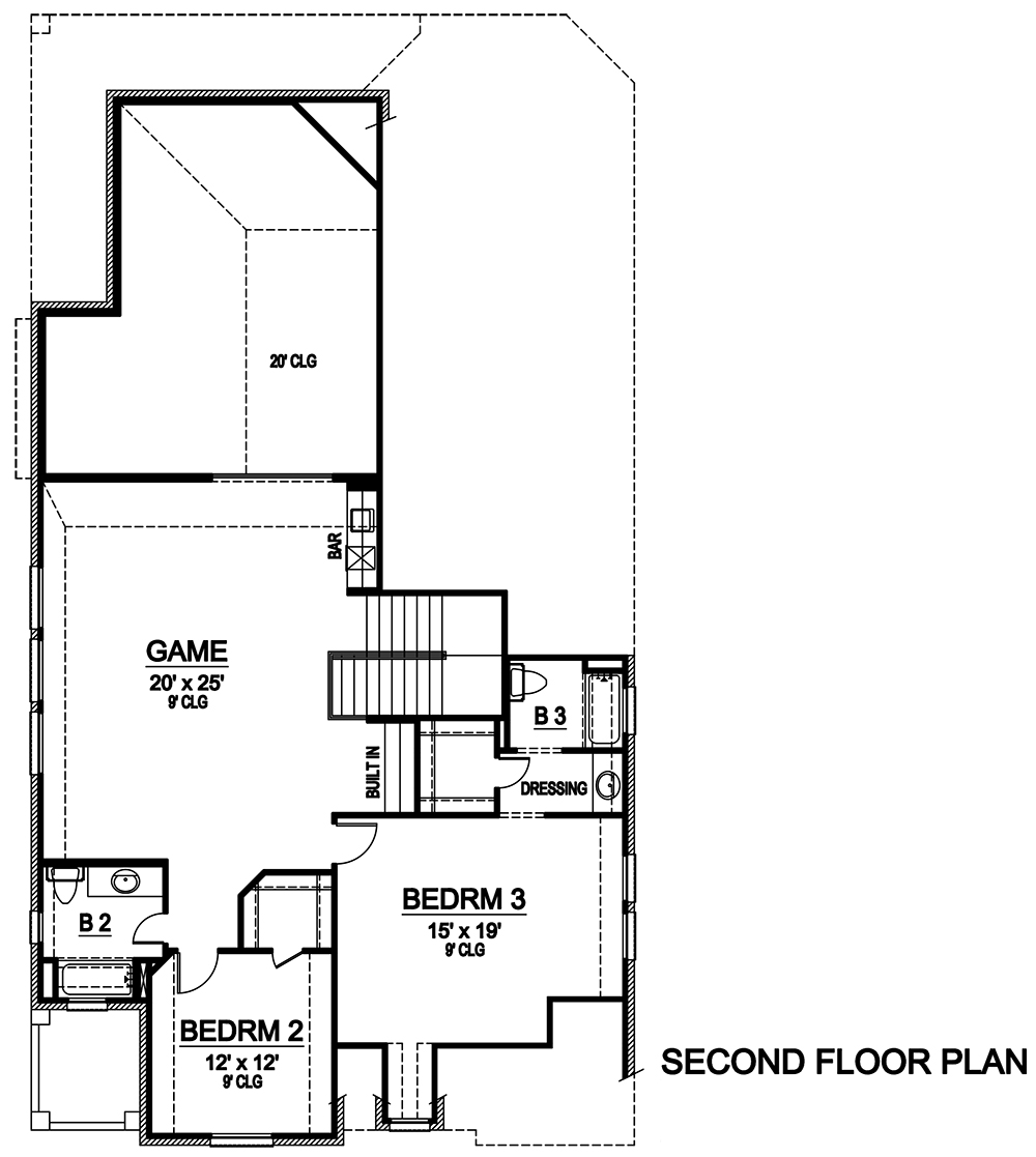 Floor Plan Second Story of Tudor Plan #195-1123
