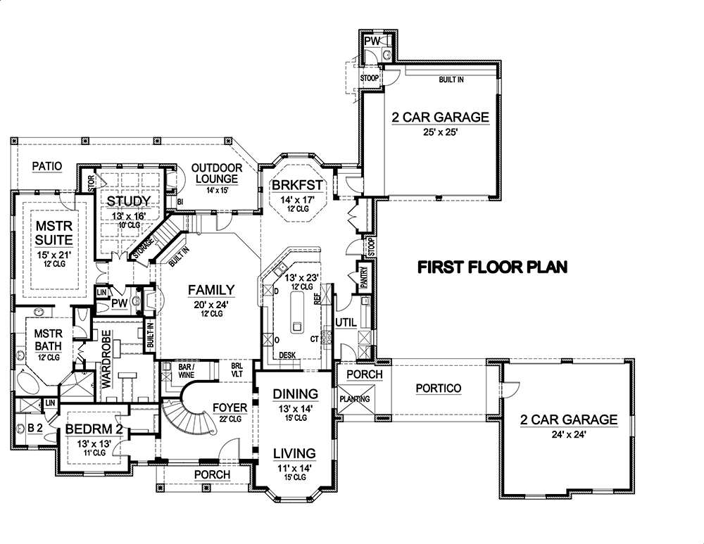 Floor Plan First Story of Tudor Plan #195-1125