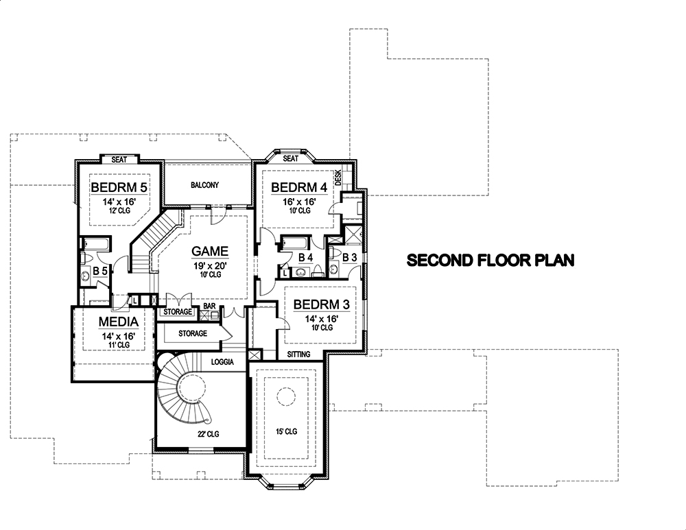 Floor Plan Second Story of Tudor Plan #195-1125