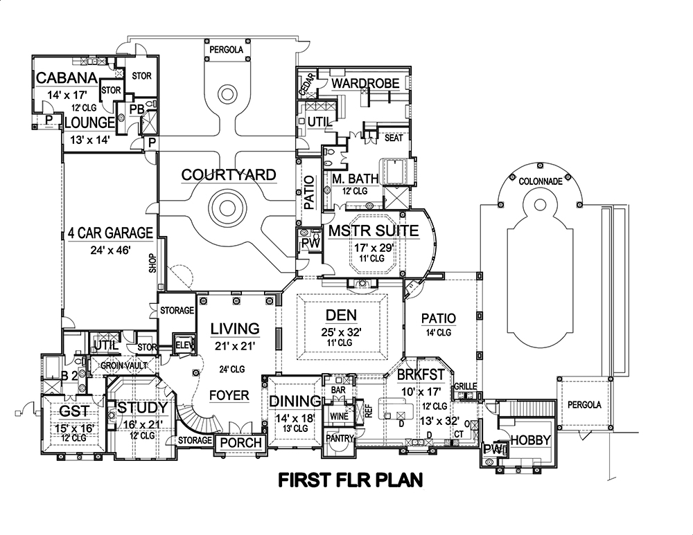 Floor Plan First Story of Mediterranean Plan #195-1126