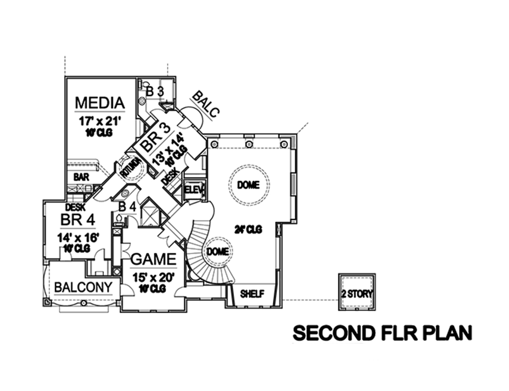 Floor Plan Second Story of Mediterranean Plan #195-1126