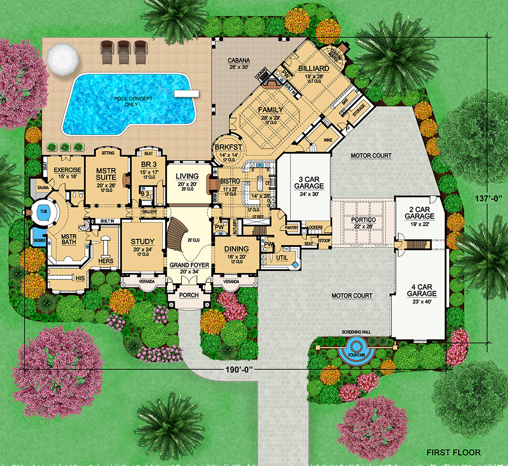Floor Plan First Story of Mediterranean Plan #195-1127