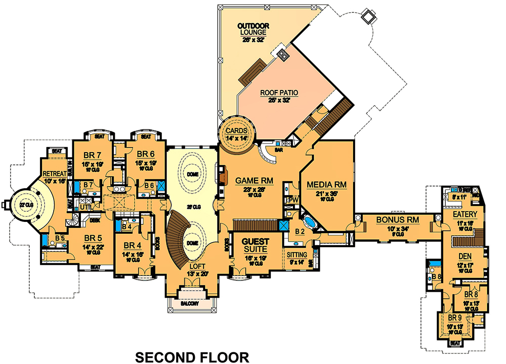 Floor Plan Second Story of Mediterranean Plan #195-1127