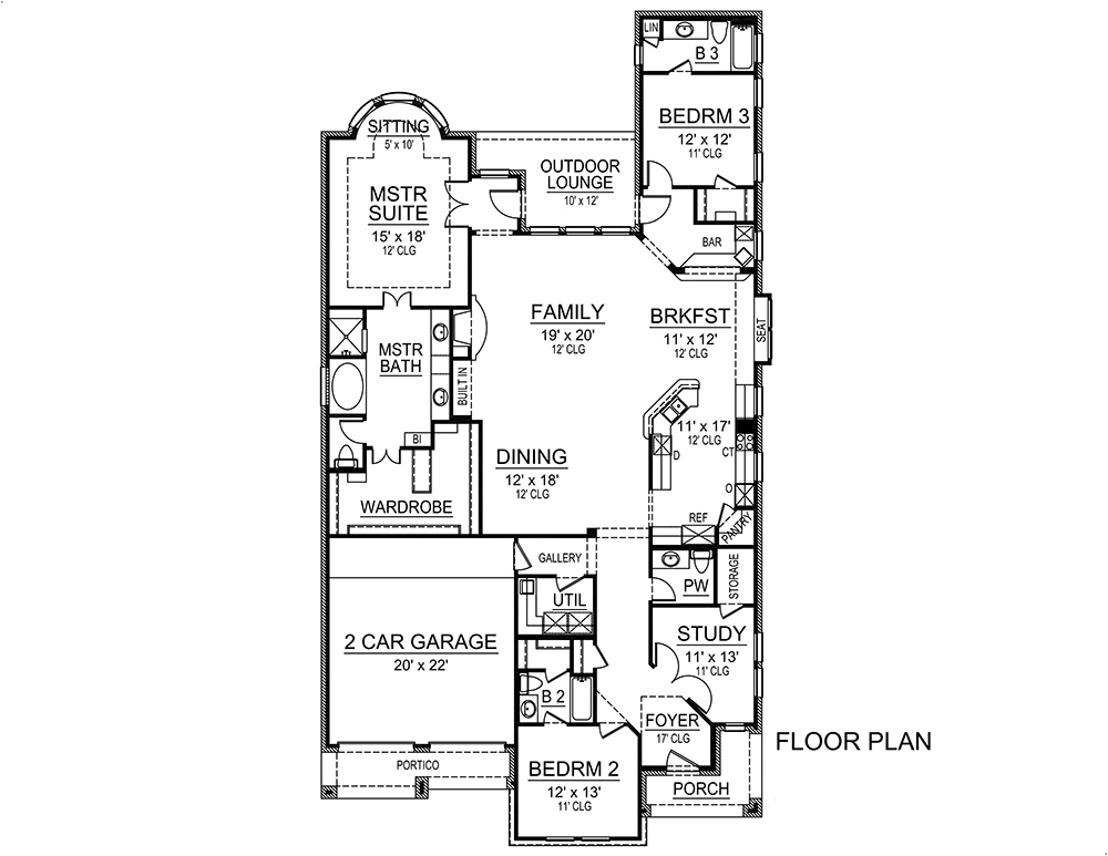 Floor Plan First Story of Tuscan Plan #195-1129