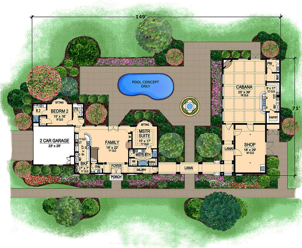 Floor Plan First Story of Mediterranean Plan #195-1130