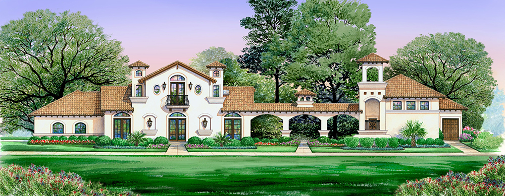 Front elevation of Mediterranean home (ThePlanCollection: House Plan #195-1130)