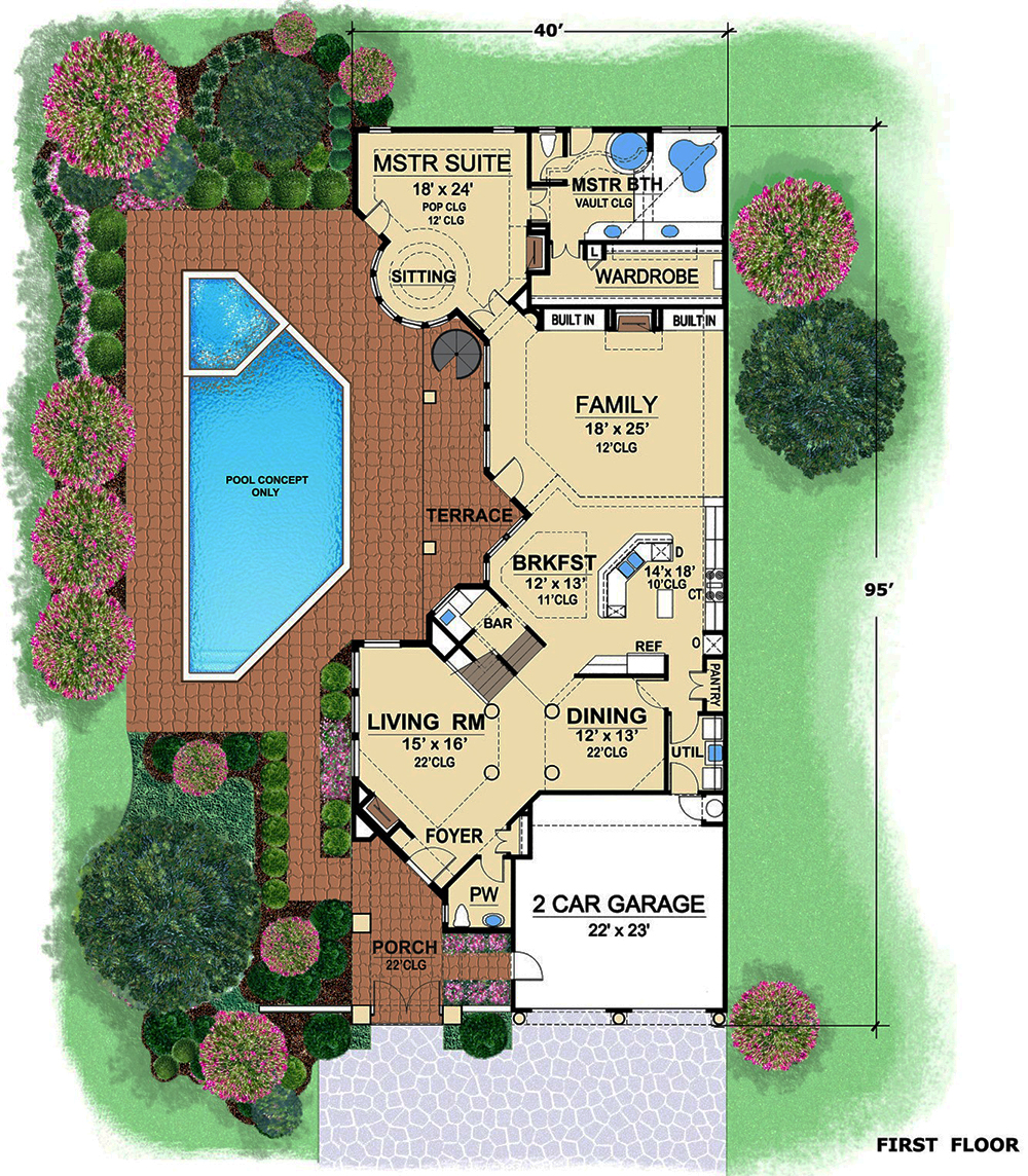 Floor Plan First Story of Mediterranean Plan #195-1132