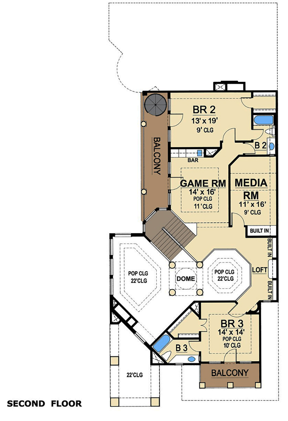 Floor Plan Second Story of Mediterranean Plan #195-1132