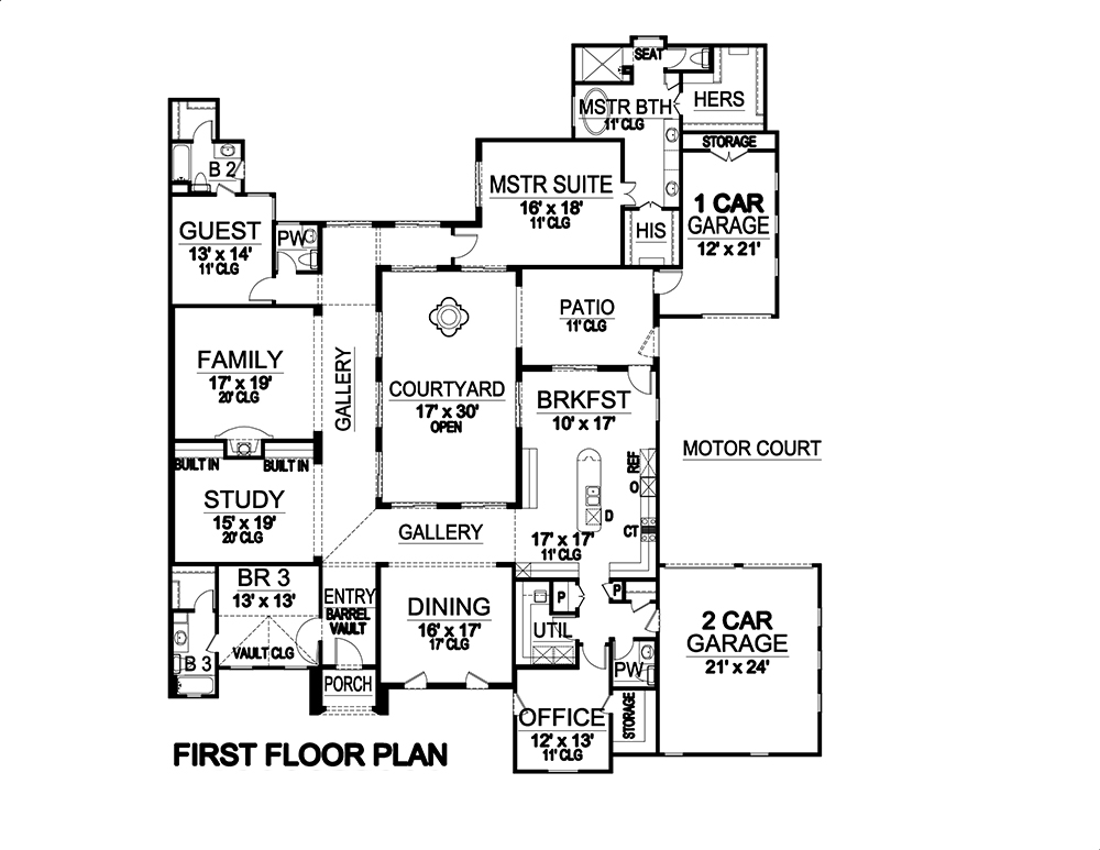Floor Plan First Story of Mediterranean Plan #195-1133