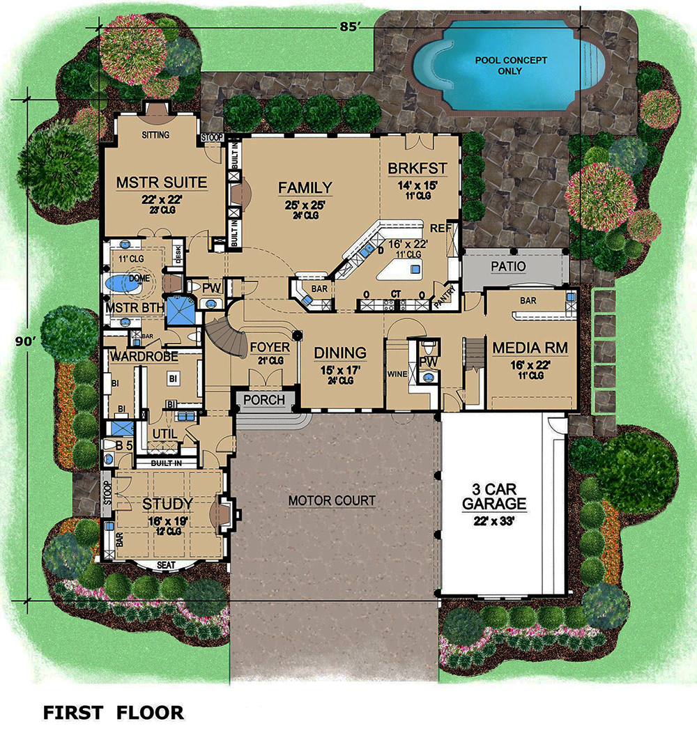 Floor Plan First Story of Mediterranean Plan #195-1134