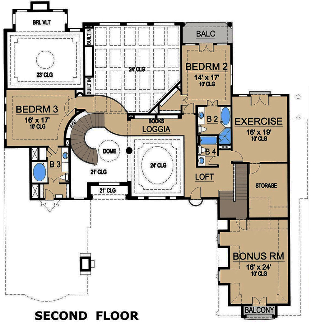 Floor Plan Second Story of Mediterranean Plan #195-1134