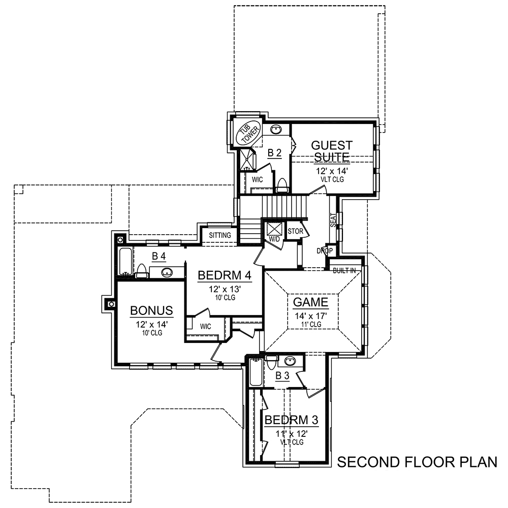 Floor Plan Second Story of Traditional Plan #195-1135