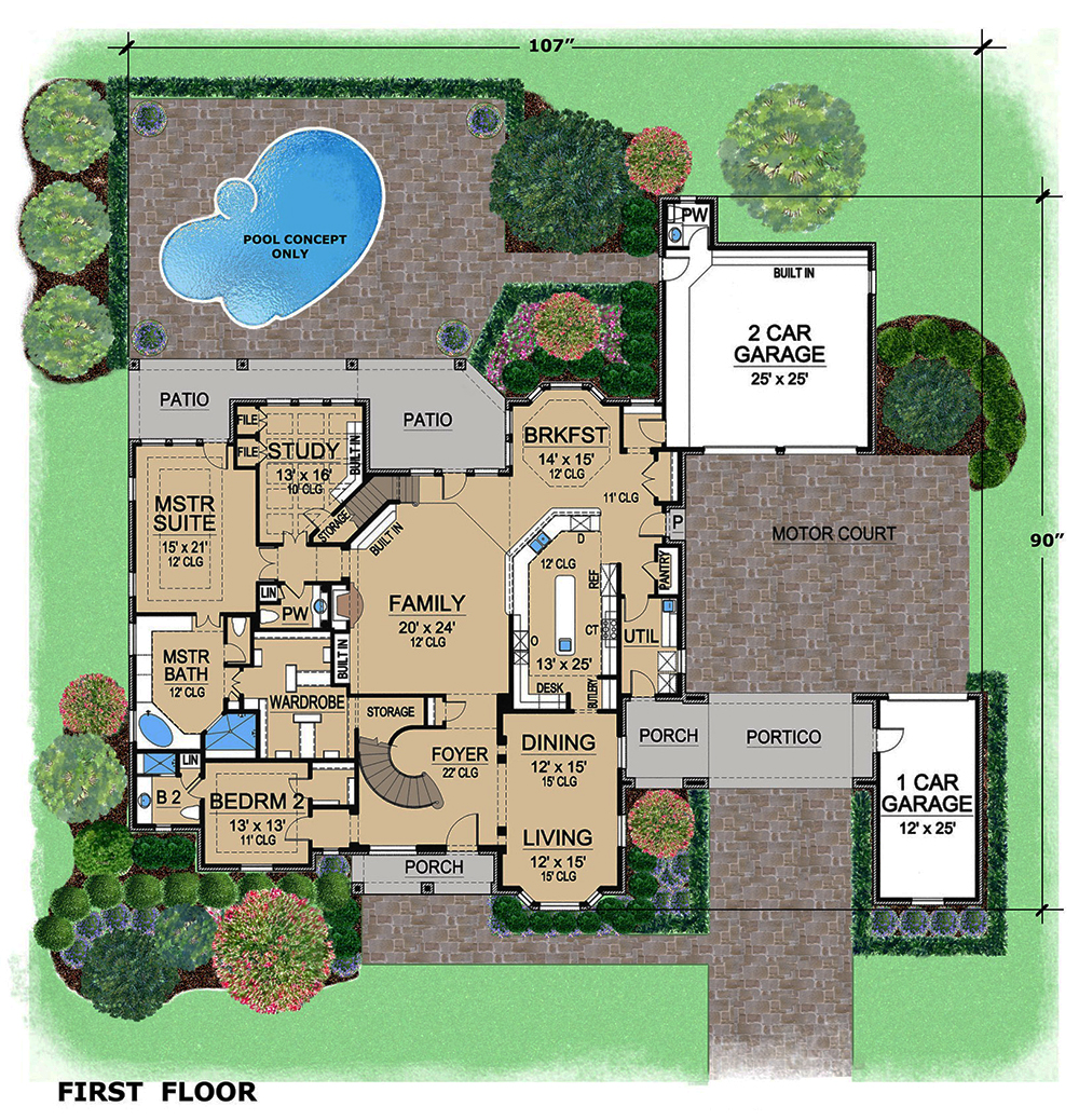 Floor Plan First Story of Craftsman Plan #195-1137