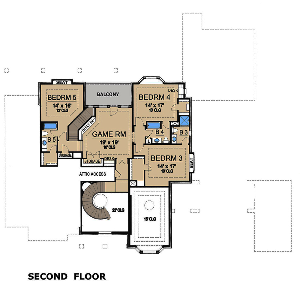 Floor Plan Second Story of Craftsman Plan #195-1137