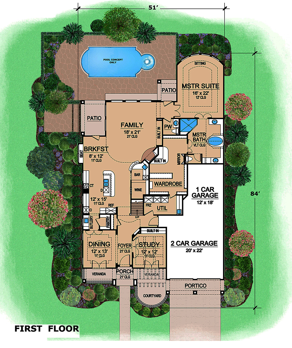 Floor Plan First Story of Mediterranean Plan #195-1138