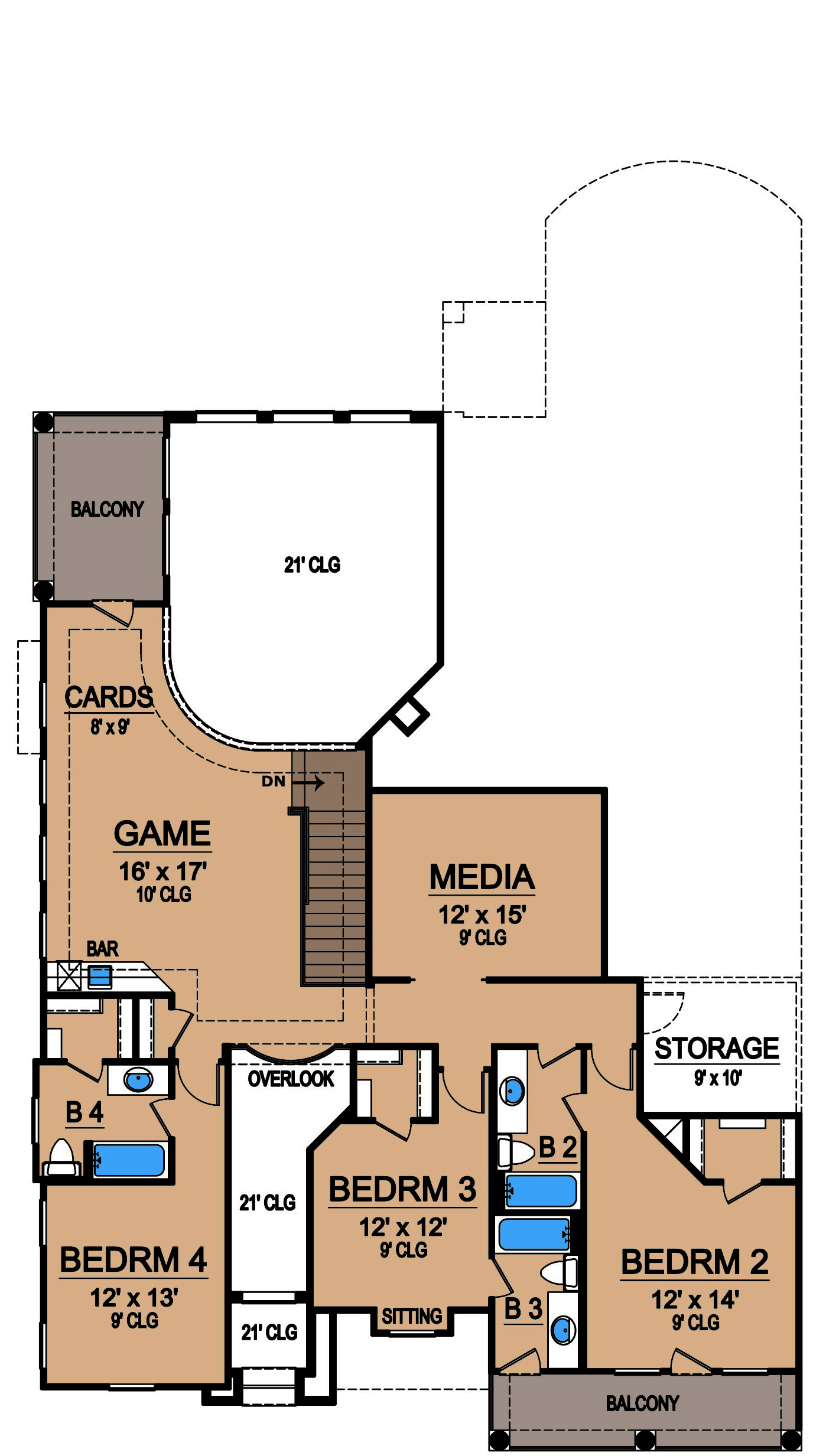 Floor Plan Second Story of Mediterranean Plan #195-1138