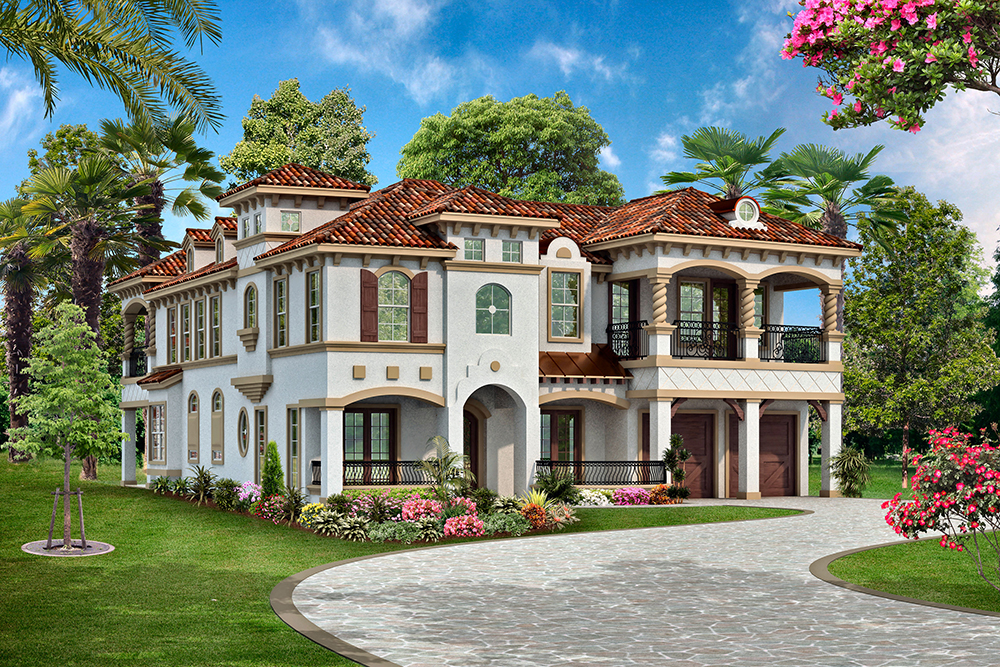 Front elevation of Mediterranean home (ThePlanCollection: House Plan #195-1138)