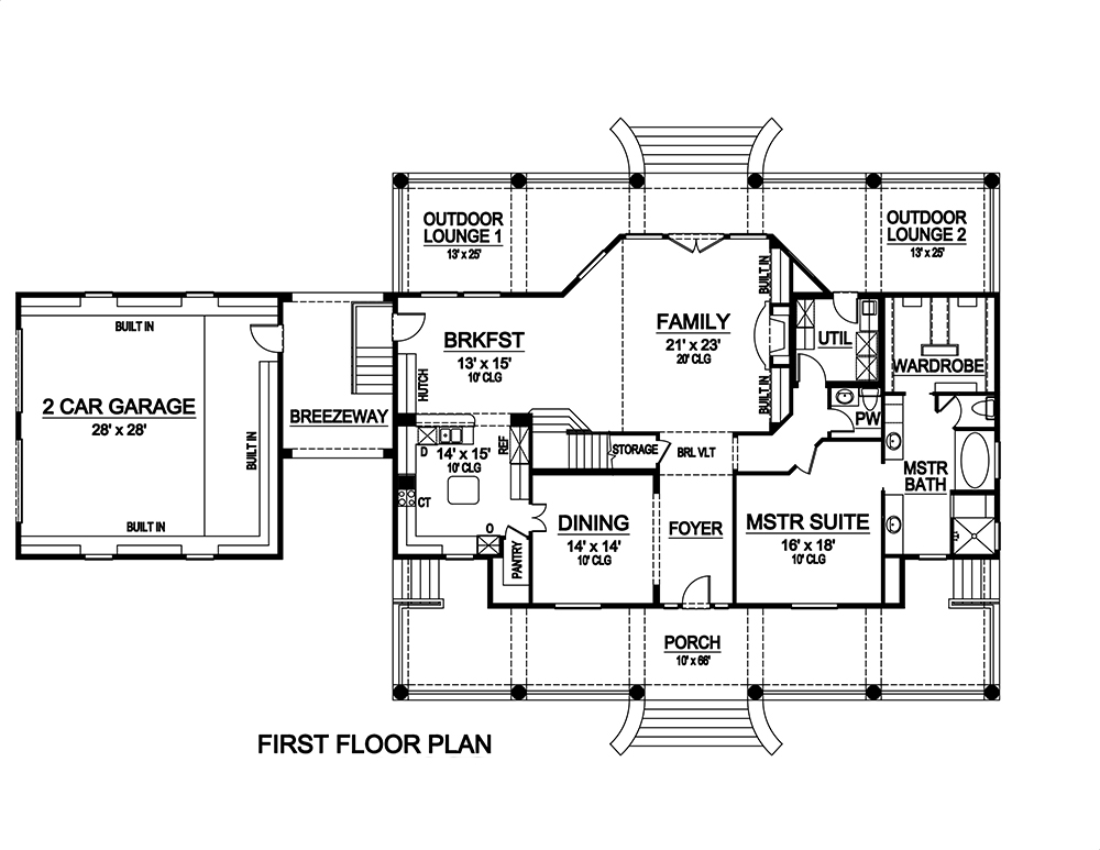 Floor Plan First Story of Craftsman Plan #195-1139