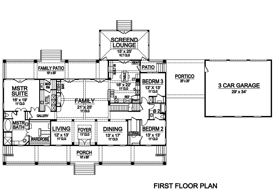 Floor Plan First Story of Craftsman Plan #195-1140