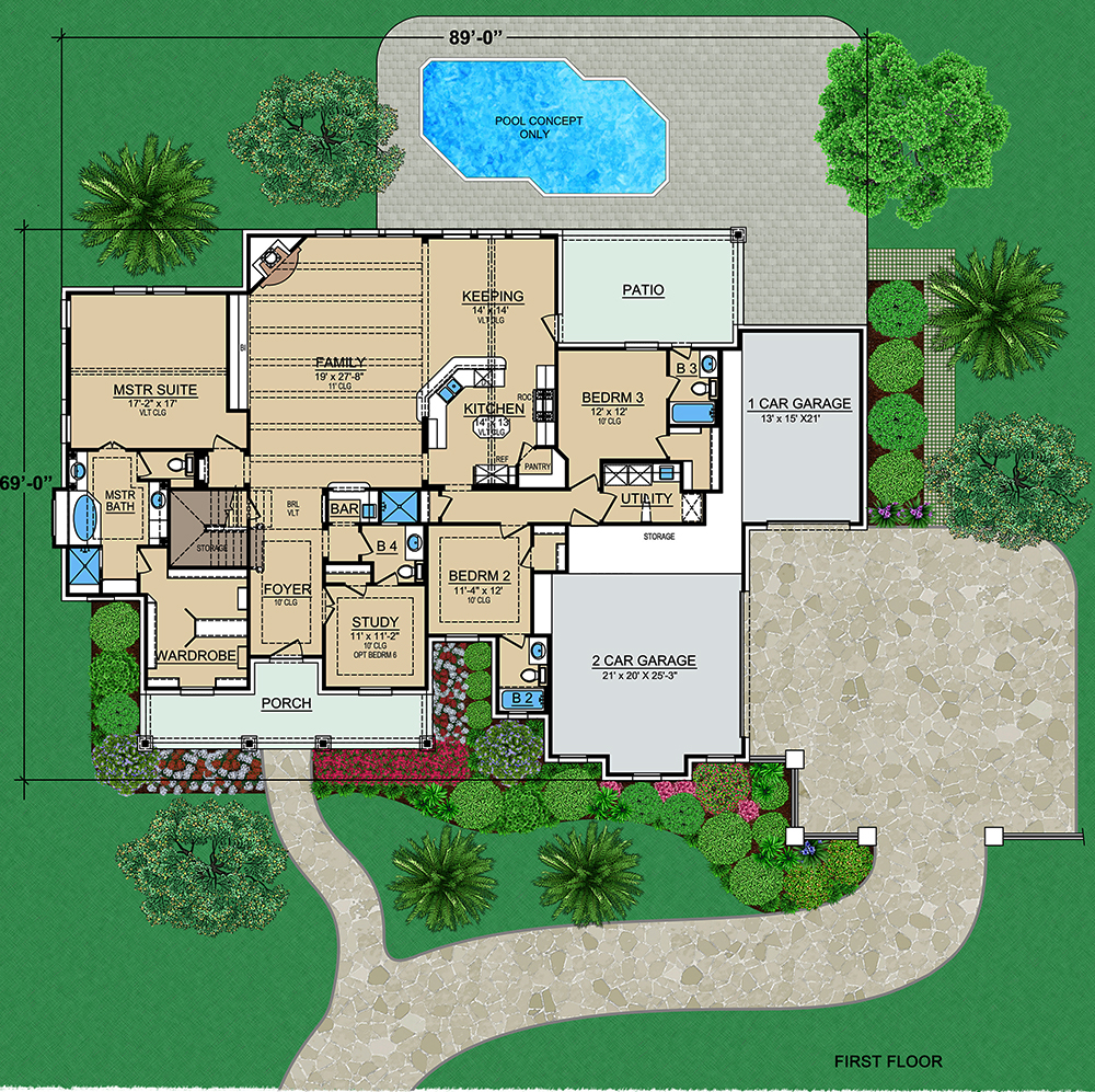 Floor Plan First Story of Tudor Plan #195-1144