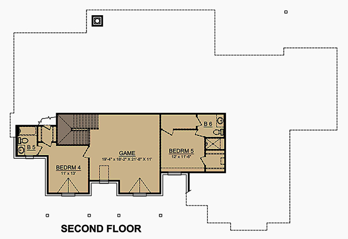 Floor Plan Second Story of Tudor Plan #195-1144