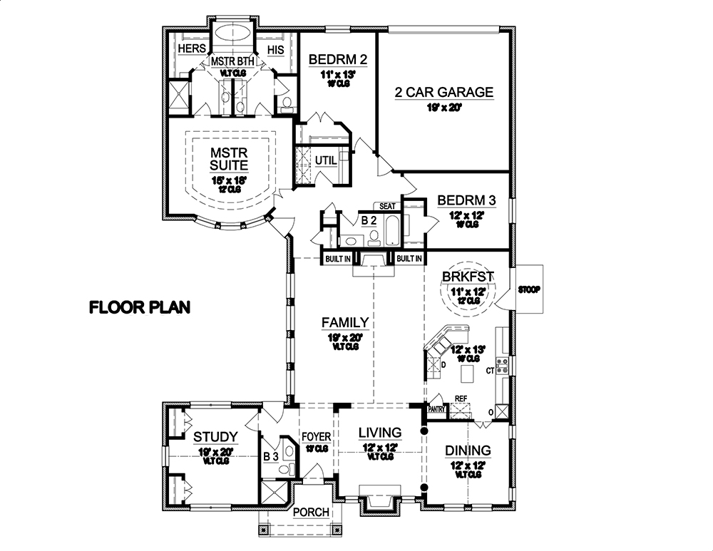 Floor Plan First Story of Tudor Plan #195-1145
