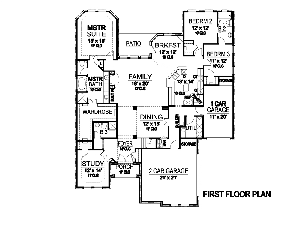 Floor Plan First Story of Tudor Plan #195-1146