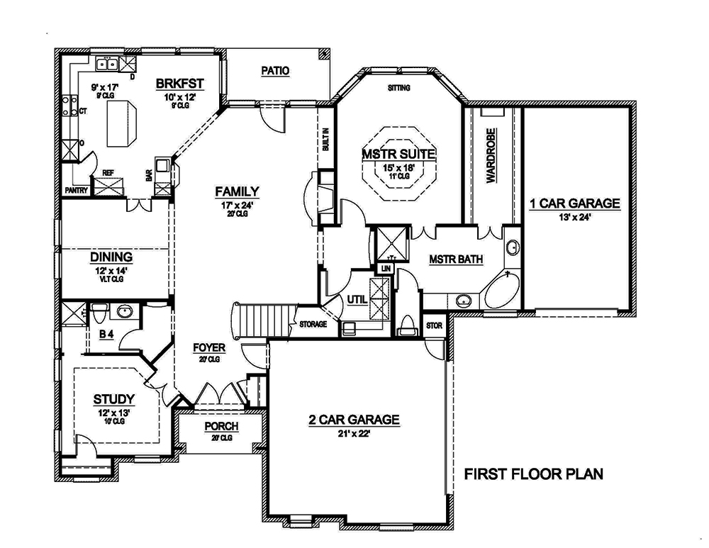 Floor Plan First Story of Tudor Plan #195-1148