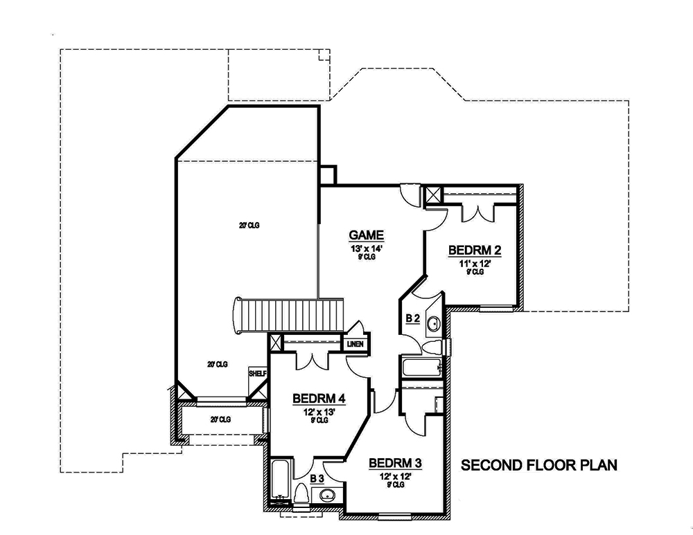 Floor Plan Second Story of Tudor Plan #195-1148